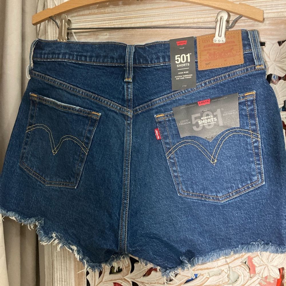 Levi's 501 Blue Jean High Rise Shorts Distressed Cut-Off Style